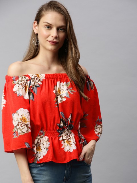 

RHHENSO Women Orange Printed Top