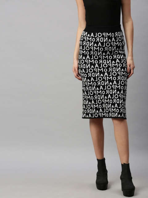 

RHHENSO Women Black & White Printed Straight Skirt