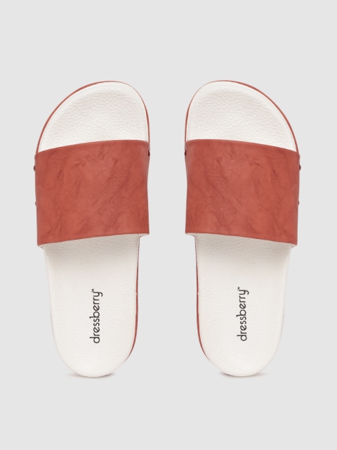 

DressBerry Women Rust Red & White Textured Sliders