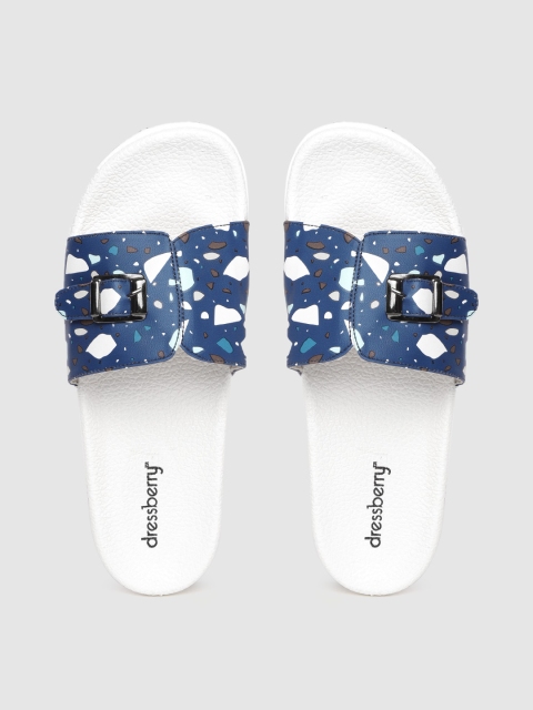 

DressBerry Women Blue & White Printed Sliders