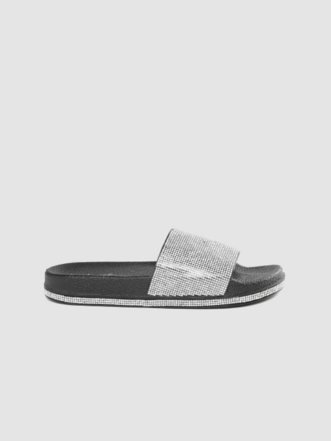 

DressBerry Women Silver-Toned Embellished Open Toe Flats