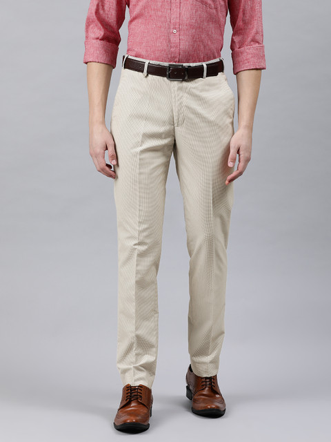 

Park Avenue Men Beige Super Slim Fit Checked Formal Trousers