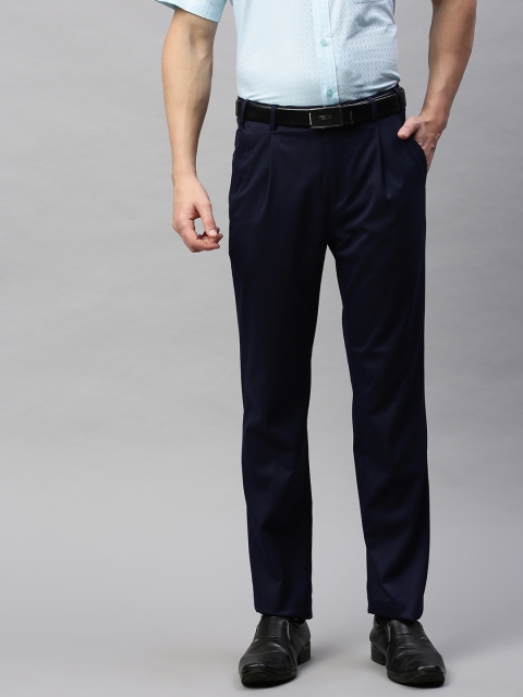 

Park Avenue Men Navy Blue Super Slim Fit Self Design Formal Trousers