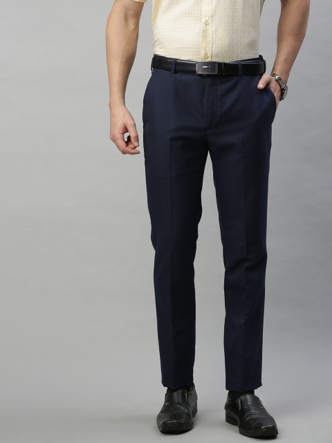 

Raymond Men Navy Blue Slim Fit Self Design Formal Trousers