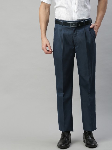 

Raymond Men Blue Classic Fit Self Design Formal Trousers