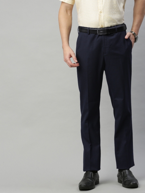 

Raymond Men Navy Blue Regular Fit Checked Formal Trousers