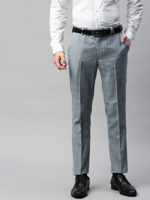 

Park Avenue Men Grey & Black Super Slim Fit Checked Formal Trousers