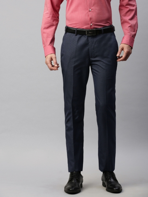 

Park Avenue Men Blue & Black Slim Fit Checked Formal Trousers