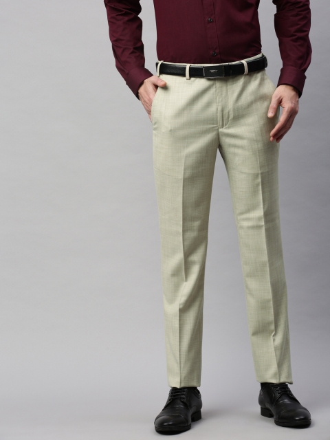 

Park Avenue Men Green Slim Fit Self-Checked Formal Trousers