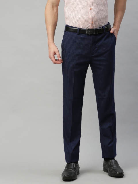 

Raymond Men Navy Blue & White Slim Fit Striped Formal Trousers