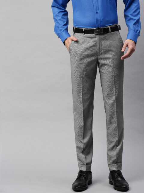 

Park Avenue Men Black & White Neo Fit Self Design Formal Trousers