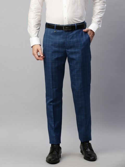 

Park Avenue Men Blue & Grey Regular Fit Checked Formal Trousers