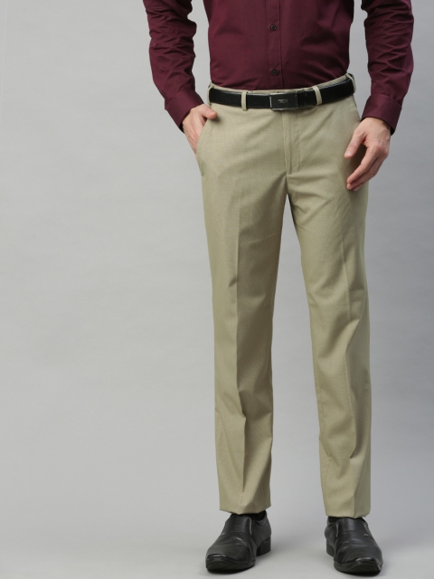 

Park Avenue Men Beige & White Slim Fit Checked Formal Trousers