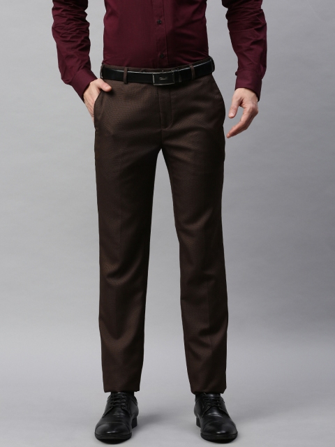 

Raymond Men Brown Slim Fit Self Design Formal Trousers