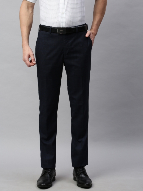 

Raymond Men Navy Blue Slim Fit Checked Formal Trousers