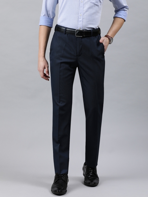 

Raymond Men Navy Blue Slim Fit Self Design Formal Trousers