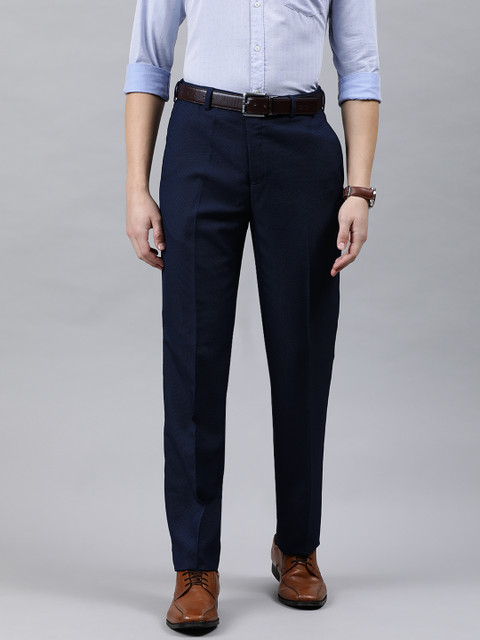 

Raymond Men Blue Regular Fit Self Design Formal Trousers
