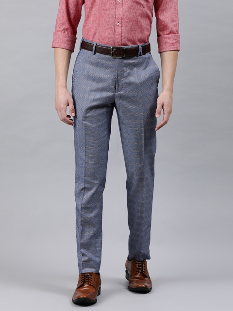 

Park Avenue Men Blue & White Neo Regular Fit Checked Formal Trousers
