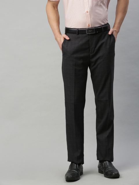 

Raymond Men Grey & Black Regular Fit Checked Formal Trousers