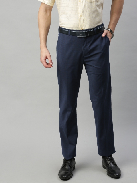 

Raymond Men Blue & Black Contemporary Fit Checked Formal Trousers
