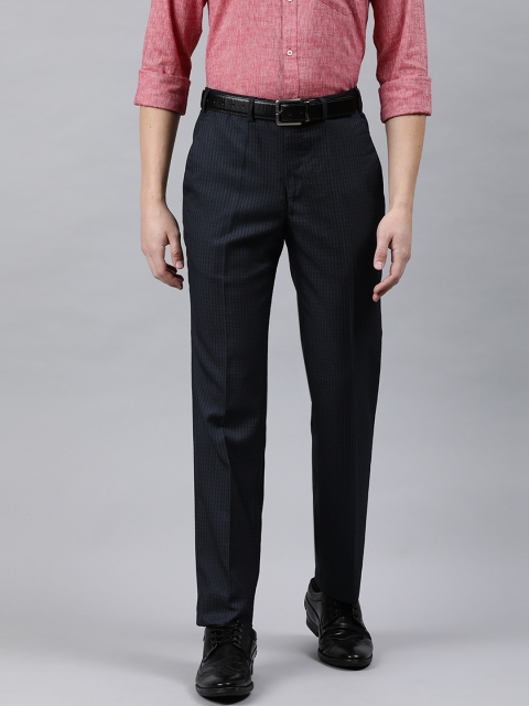 

Park Avenue Men Navy Blue Super Slim Fit Striped Formal Trousers
