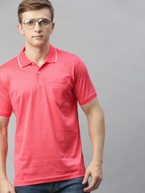 

Park Avenue Men Pink & White Printed Polo Collar T-shirt