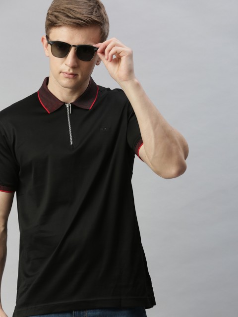 

Park Avenue Men Black Solid Polo Collar T-shirt
