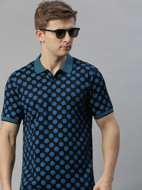 

Park Avenue Men Blue Black Printed Polo Collar Pure Cotton T-shirt