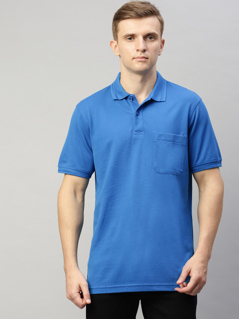 

Raymond Men Blue Solid Polo Collar T-shirt