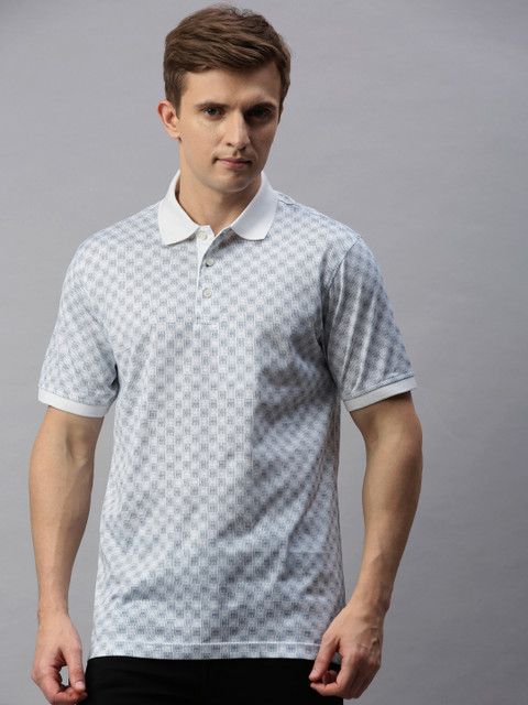 

Raymond Men White & Blue Contemporary Fit Printed Supima Cotton Polo Collar T-shirt