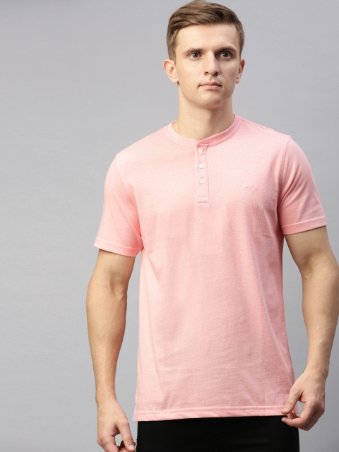 

Park Avenue Men Pink Solid Henley Neck T-shirt