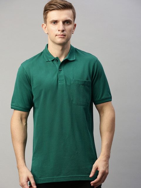 

Raymond Men Green Solid Polo Collar T-shirt