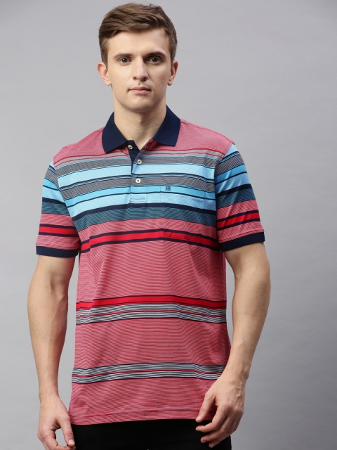 

Raymond Men Red & Blue Contemporary Fit Striped Supima Cotton Polo Collar T-shirt