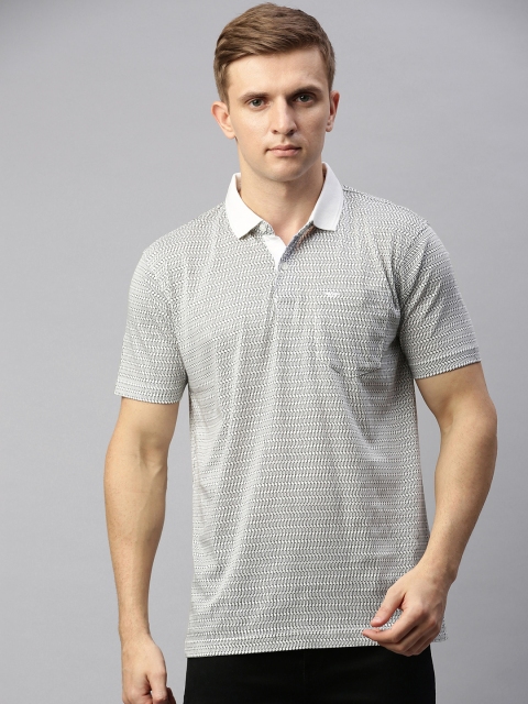 

Park Avenue Men White Black Printed Polo Collar Pure Cotton T-shirt