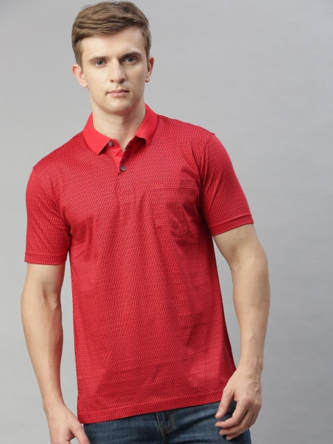 

Park Avenue Men Red Black Printed Polo Collar Pure Cotton T-shirt