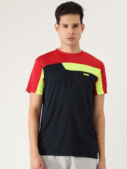 

Yuuki Men Navy Blue & Red Colourblocked Round Neck Sports T-shirt