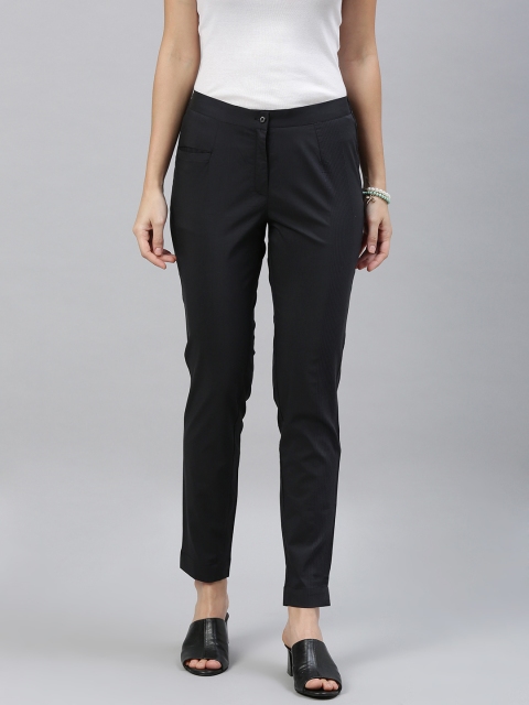 

ETIQUETTE Women Black Slim Fit Solid Regular Trousers