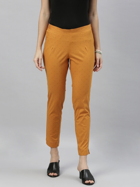 

ETIQUETTE Women Rust Yellow & Black Slim Fit Printed Regular Trousers, Mustard
