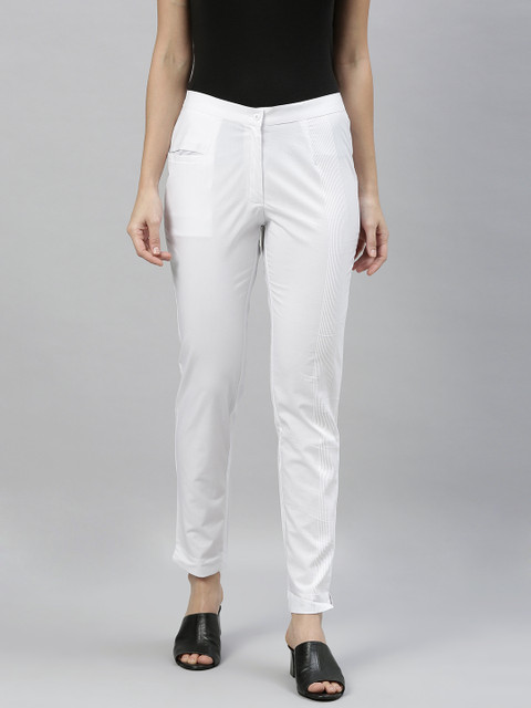 

ETIQUETTE Women White Slim Fit Solid Regular Trousers