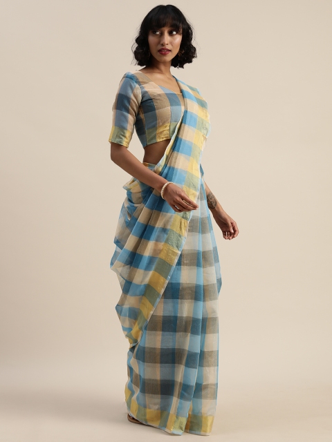 

Silk Bazar Blue & White Silk Blend Checked Chanderi Saree