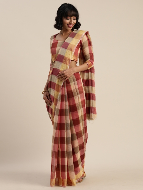 

Silk Bazar Maroon & Cream-Coloured Silk Blend Checked Chanderi Saree