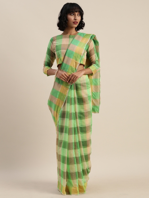 

Silk Bazar Green & Beige Silk Blend Checked Chanderi Saree