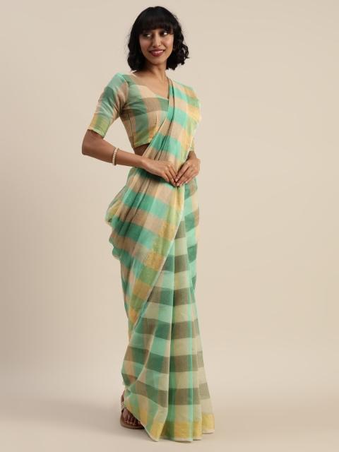 

Silk Bazar Green & Beige Silk Blend Checked Chanderi Saree