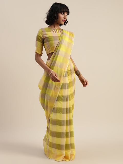

Silk Bazar Yellow & Beige Silk Blend Checked Chanderi Saree