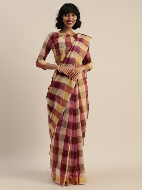 

Silk Bazar Maroon & Beige Silk Blend Checked Chanderi Saree
