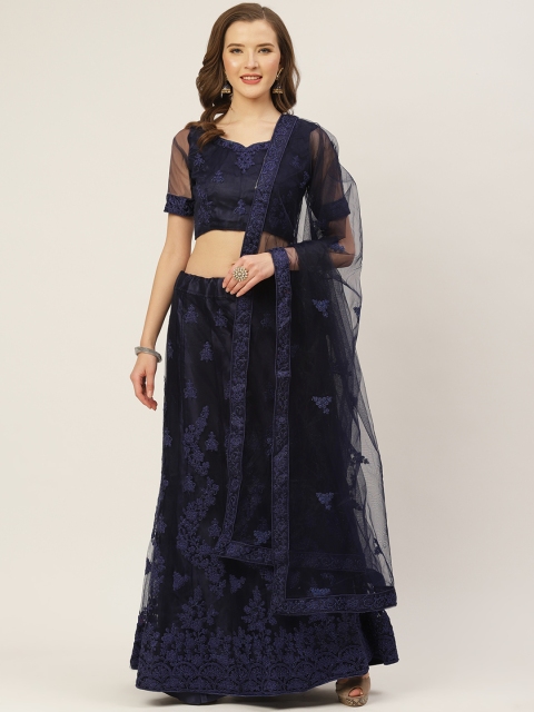 

Shaily Navy Blue Embroidered Semi-Stitched Net Lehenga & Blouse with Dupatta