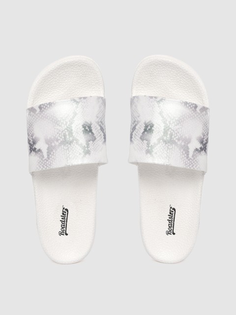 

Roadster Women White & Grey Snakeskin Print Sliders
