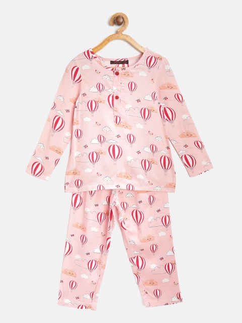 

pspeaches Girls Peach-Coloured & Red Parachute Print Night Suit