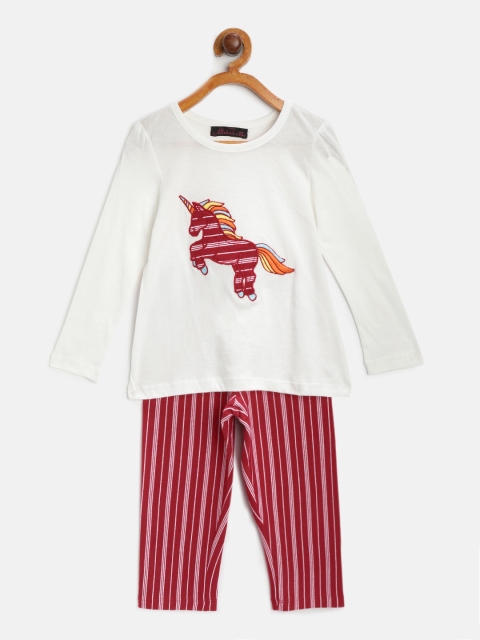 

pspeaches Girls White & Red Unicorn Applique Night suit