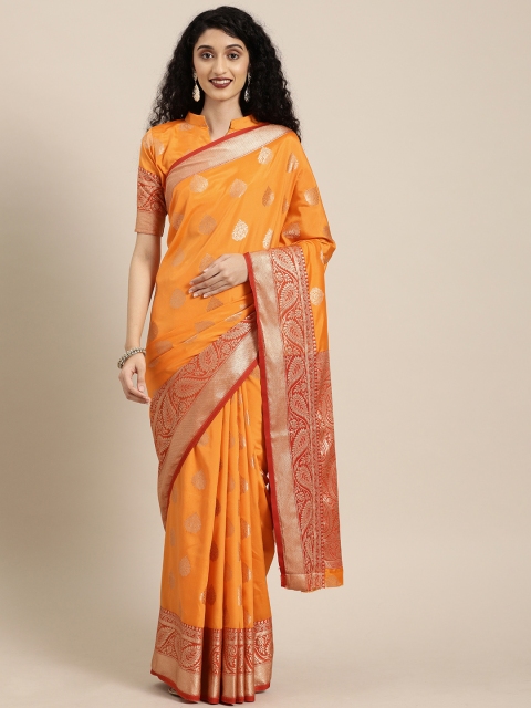

Mitera Orange & Red Art Silk Woven Design Banarasi Saree